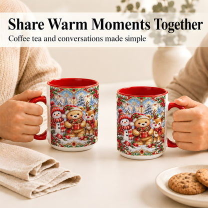 #pl[15oz|Red] Snowman Reindeer Coffee Mug, Teddy Bear Christmas Mug, Ceramic Cup