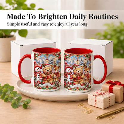 #pl[15oz|Red] Snowman Reindeer Coffee Mug, Teddy Bear Christmas Mug, Ceramic Cup