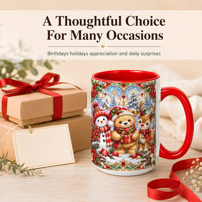 #pl[15oz|Red] Snowman Reindeer Coffee Mug, Teddy Bear Christmas Mug, Ceramic Cup