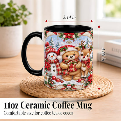 #pl[11oz|Black] Winter Friends Coffee Mug, Snowman Reindeer Mug, Ceramic Cup