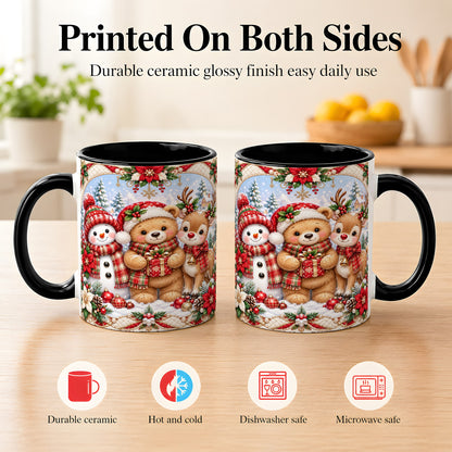 #pl[11oz|Black] Winter Friends Coffee Mug, Snowman Reindeer Mug, Ceramic Cup