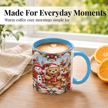 #pl[11oz|Blue] Winter Friends Coffee Mug, Snowman Reindeer Mug, Ceramic Cup