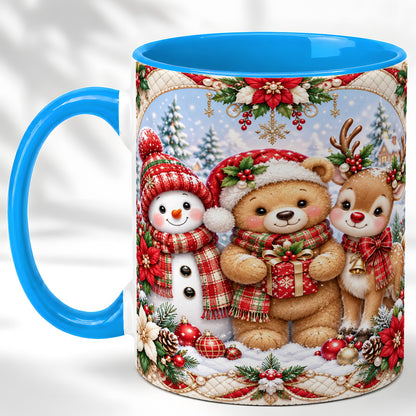 #pl[11oz|Blue] Winter Friends Coffee Mug, Snowman Reindeer Mug, Ceramic Cup