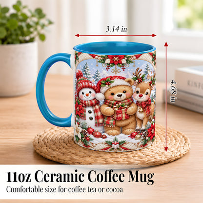 #pl[11oz|Blue] Winter Friends Coffee Mug, Snowman Reindeer Mug, Ceramic Cup