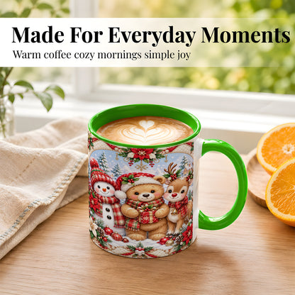 #pl[11oz|Green] Winter Friends Coffee Mug, Snowman Reindeer Mug, Ceramic Cup