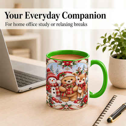 #pl[11oz|Green] Winter Friends Coffee Mug, Snowman Reindeer Mug, Ceramic Cup