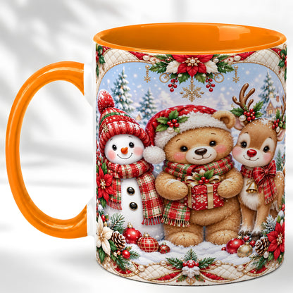 #pl[11oz|Orange] Winter Friends Coffee Mug, Snowman Reindeer Mug, Ceramic Cup