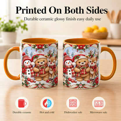 #pl[11oz|Orange] Winter Friends Coffee Mug, Snowman Reindeer Mug, Ceramic Cup