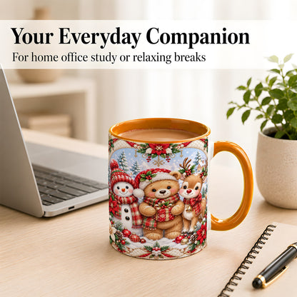 #pl[11oz|Orange] Winter Friends Coffee Mug, Snowman Reindeer Mug, Ceramic Cup