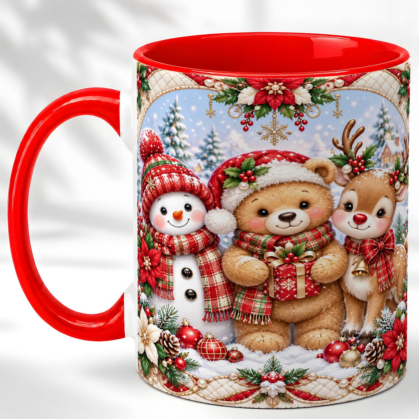 Winter Friends Coffee Mug, Snowman Reindeer Mug, Ceramic Cup