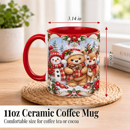 #pl[11oz|Red] Winter Friends Coffee Mug, Snowman Reindeer Mug, Ceramic Cup
