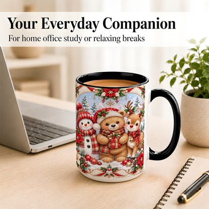 #pl[15oz|Black] Winter Friends Coffee Mug, Snowman Reindeer Mug, Ceramic Cup