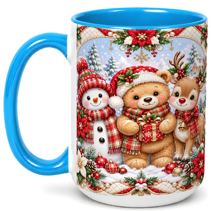 #pl[15oz|Blue] Winter Friends Coffee Mug, Snowman Reindeer Mug, Ceramic Cup