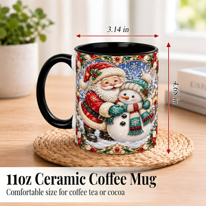 #pl[11oz|Black] Santa Snowman Coffee Mug, Christmas Village Mug, Ceramic Cup