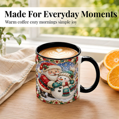 #pl[11oz|Black] Santa Snowman Coffee Mug, Christmas Village Mug, Ceramic Cup