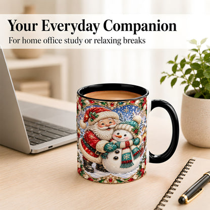 #pl[11oz|Black] Santa Snowman Coffee Mug, Christmas Village Mug, Ceramic Cup