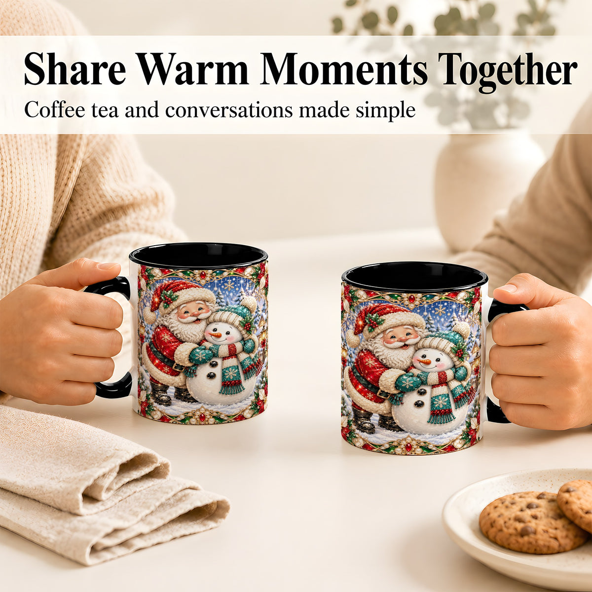 #pl[11oz|Black] Santa Snowman Coffee Mug, Christmas Village Mug, Ceramic Cup