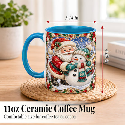 #pl[11oz|Blue] Santa Snowman Coffee Mug, Christmas Village Mug, Ceramic Cup