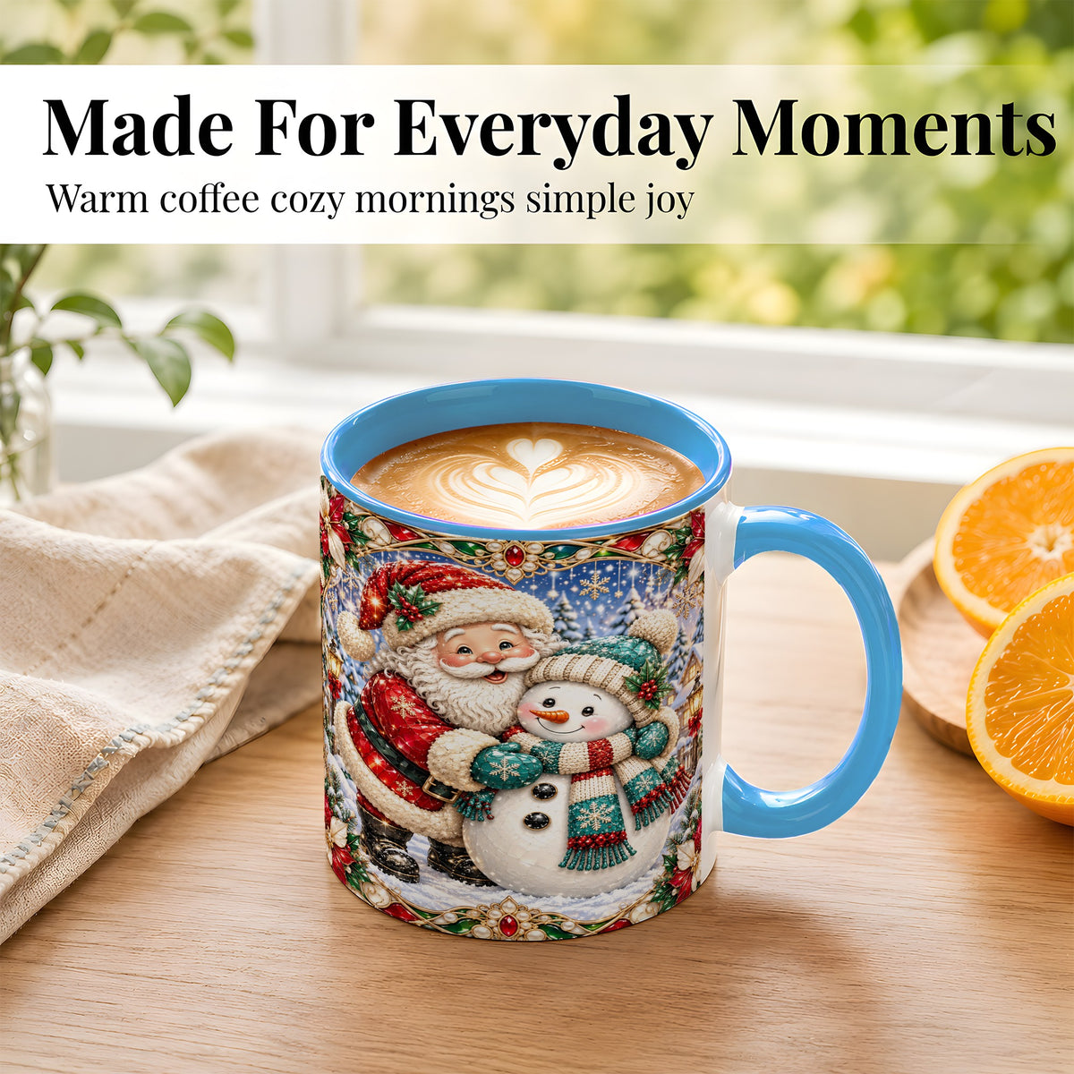 #pl[11oz|Blue] Santa Snowman Coffee Mug, Christmas Village Mug, Ceramic Cup