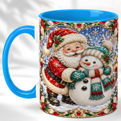 #pl[11oz|Blue] Santa Snowman Coffee Mug, Christmas Village Mug, Ceramic Cup