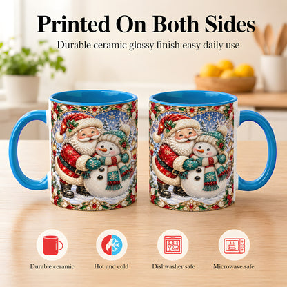 #pl[11oz|Blue] Santa Snowman Coffee Mug, Christmas Village Mug, Ceramic Cup