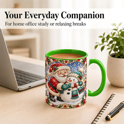 #pl[11oz|Green] Santa Snowman Coffee Mug, Christmas Village Mug, Ceramic Cup