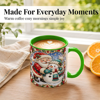 #pl[11oz|Green] Santa Snowman Coffee Mug, Christmas Village Mug, Ceramic Cup