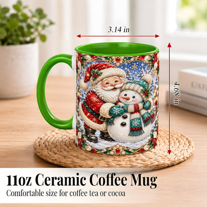 #pl[11oz|Green] Santa Snowman Coffee Mug, Christmas Village Mug, Ceramic Cup