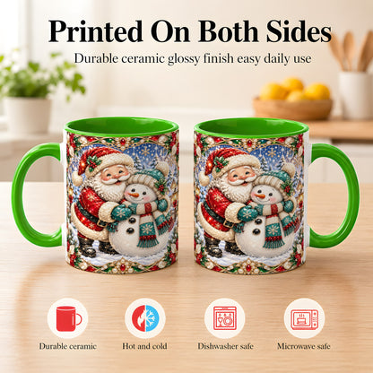 #pl[11oz|Green] Santa Snowman Coffee Mug, Christmas Village Mug, Ceramic Cup