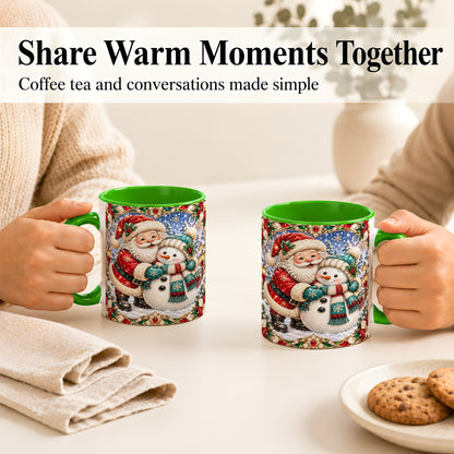 #pl[11oz|Green] Santa Snowman Coffee Mug, Christmas Village Mug, Ceramic Cup