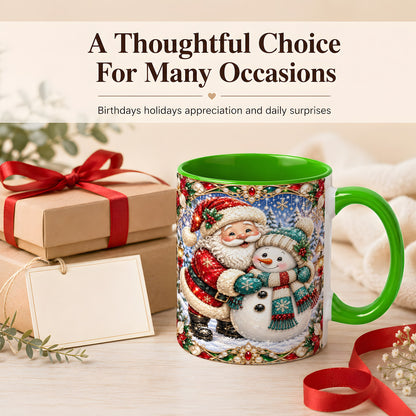 #pl[11oz|Green] Santa Snowman Coffee Mug, Christmas Village Mug, Ceramic Cup