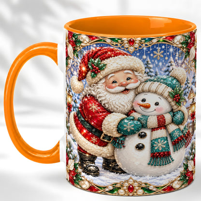#pl[11oz|Orange] Santa Snowman Coffee Mug, Christmas Village Mug, Ceramic Cup