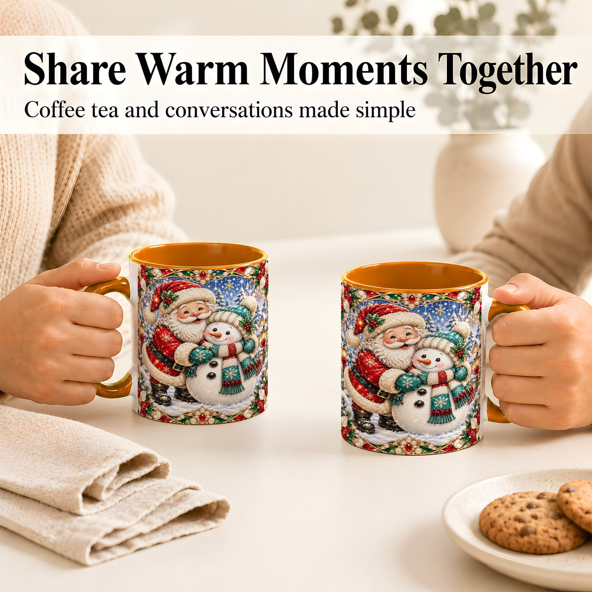 #pl[11oz|Orange] Santa Snowman Coffee Mug, Christmas Village Mug, Ceramic Cup