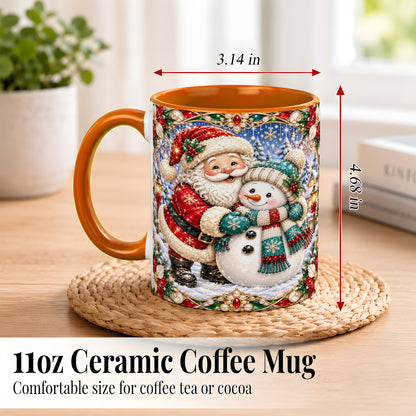 #pl[11oz|Orange] Santa Snowman Coffee Mug, Christmas Village Mug, Ceramic Cup