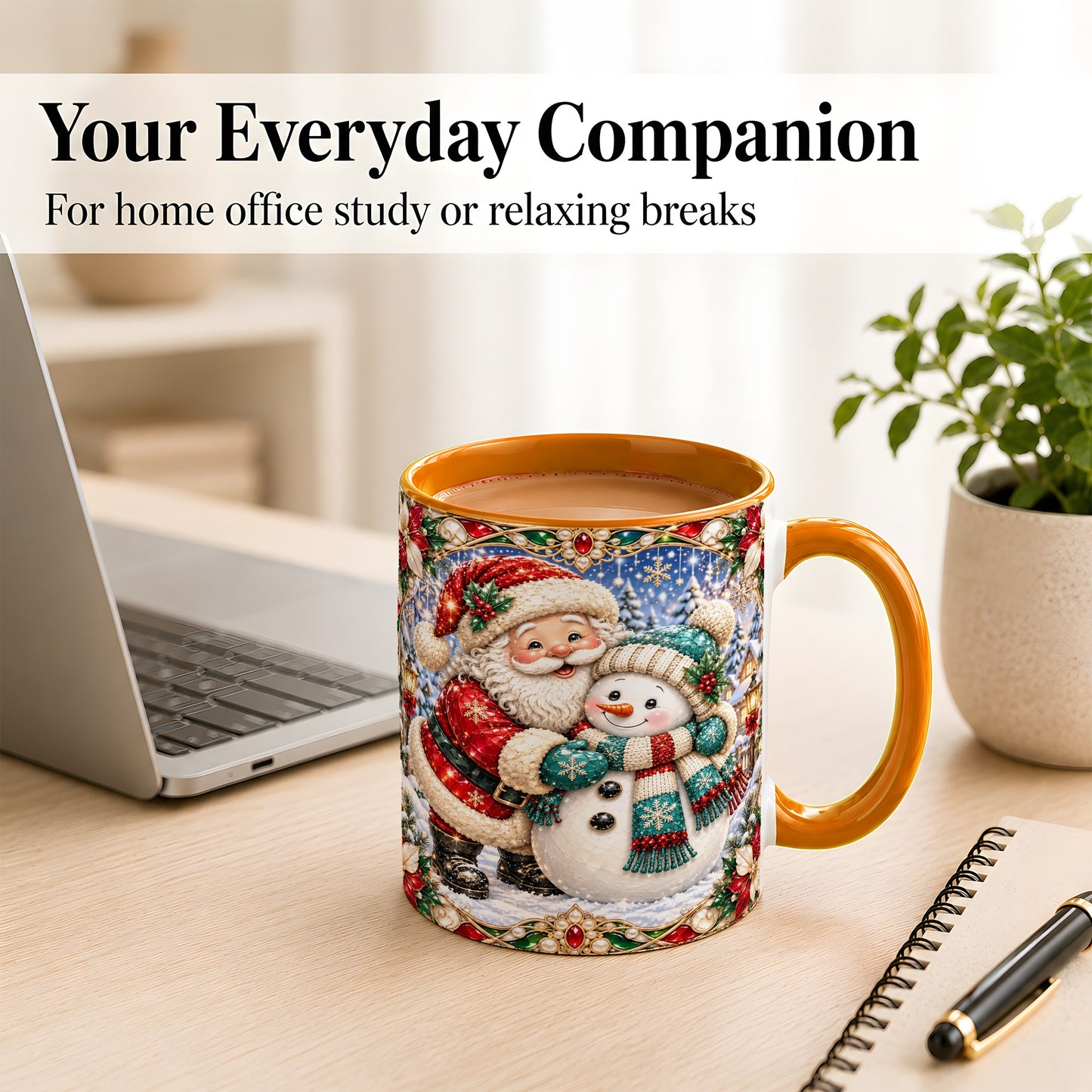 #pl[11oz|Orange] Santa Snowman Coffee Mug, Christmas Village Mug, Ceramic Cup