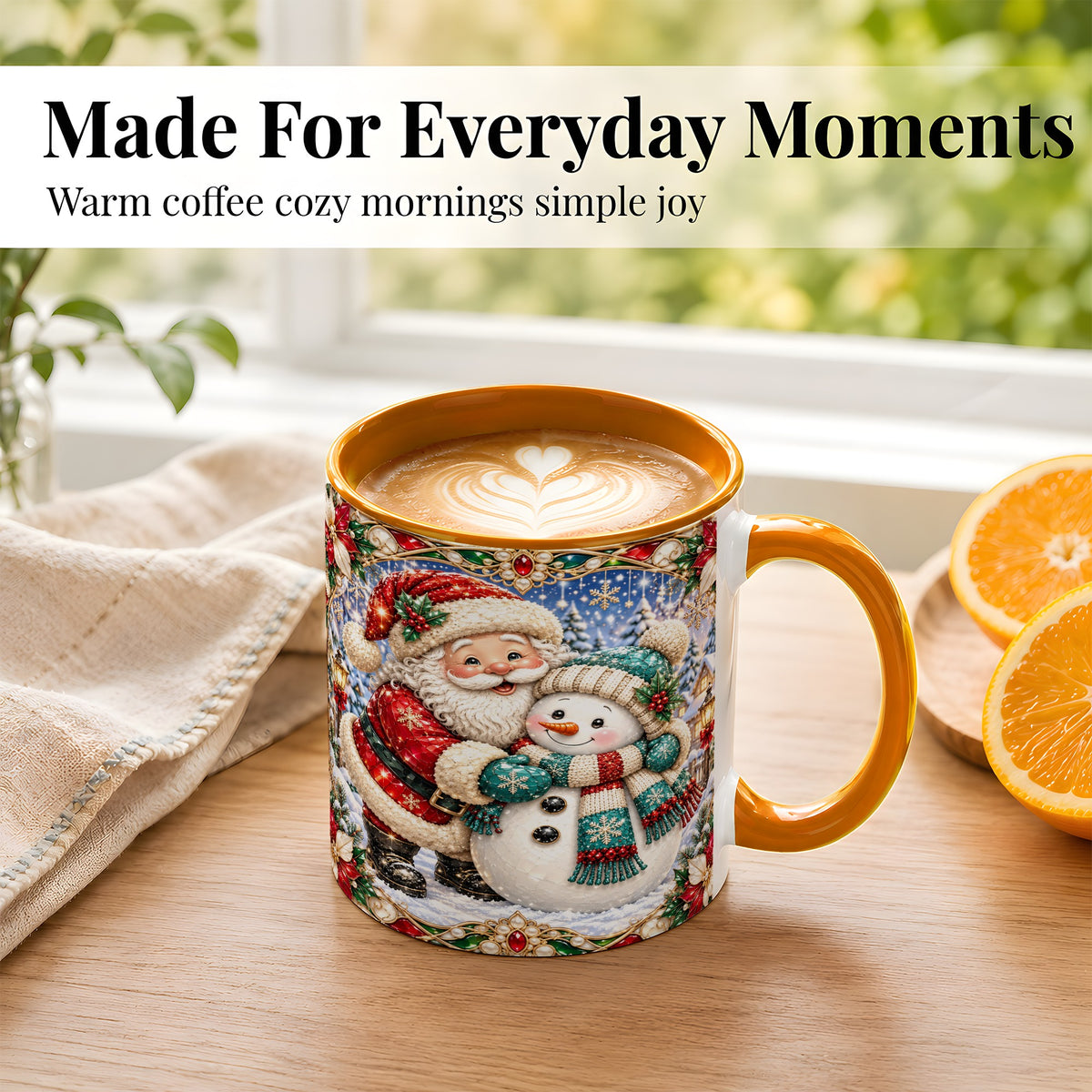 #pl[11oz|Orange] Santa Snowman Coffee Mug, Christmas Village Mug, Ceramic Cup