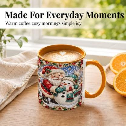 #pl[11oz|Orange] Santa Snowman Coffee Mug, Christmas Village Mug, Ceramic Cup