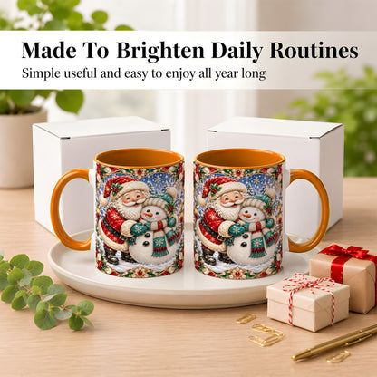 #pl[11oz|Orange] Santa Snowman Coffee Mug, Christmas Village Mug, Ceramic Cup