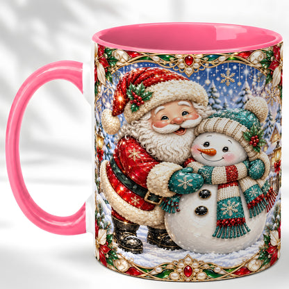 #pl[11oz|Pink] Santa Snowman Coffee Mug, Christmas Village Mug, Ceramic Cup