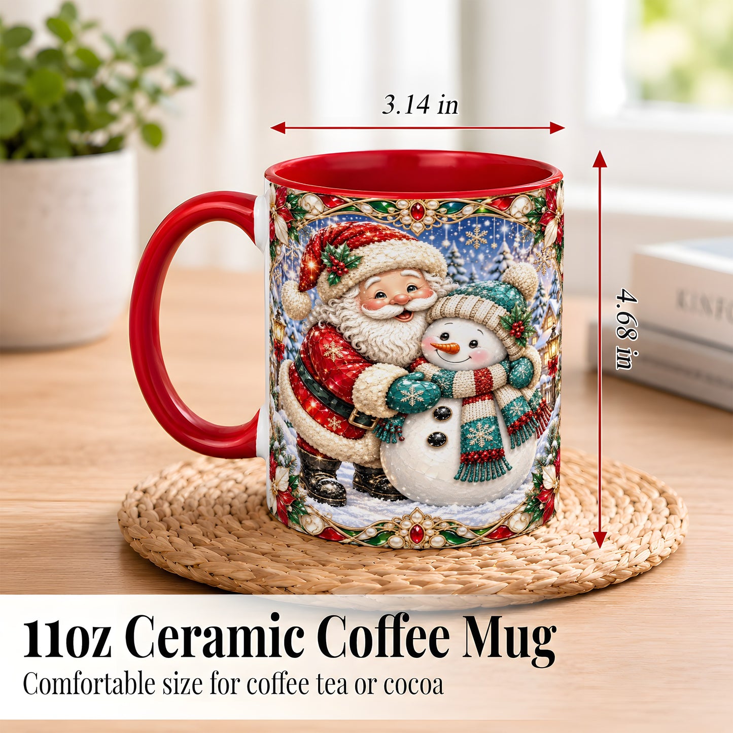 #pl[11oz|Red] Santa Snowman Coffee Mug, Christmas Village Mug, Ceramic Cup