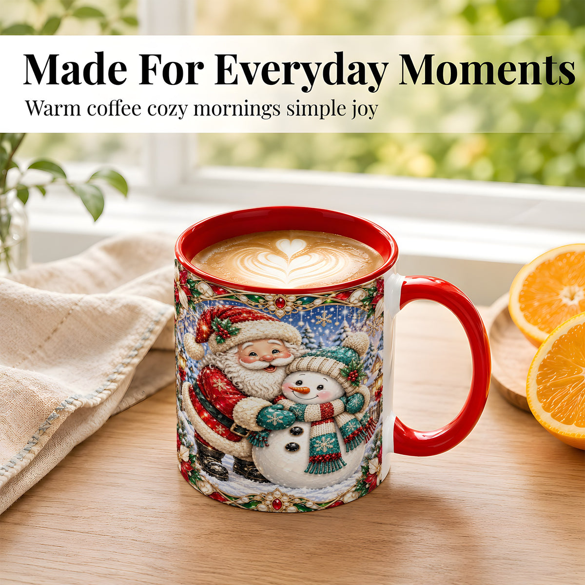 #pl[11oz|Red] Santa Snowman Coffee Mug, Christmas Village Mug, Ceramic Cup