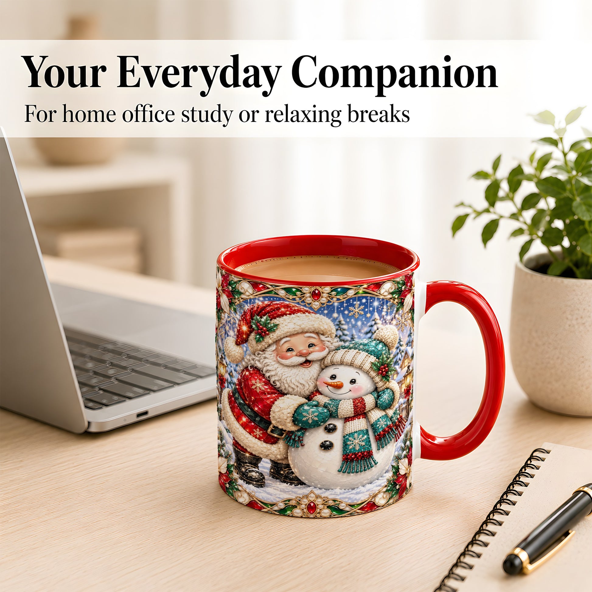 #pl[11oz|Red] Santa Snowman Coffee Mug, Christmas Village Mug, Ceramic Cup