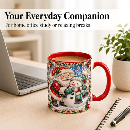 #pl[11oz|Red] Santa Snowman Coffee Mug, Christmas Village Mug, Ceramic Cup