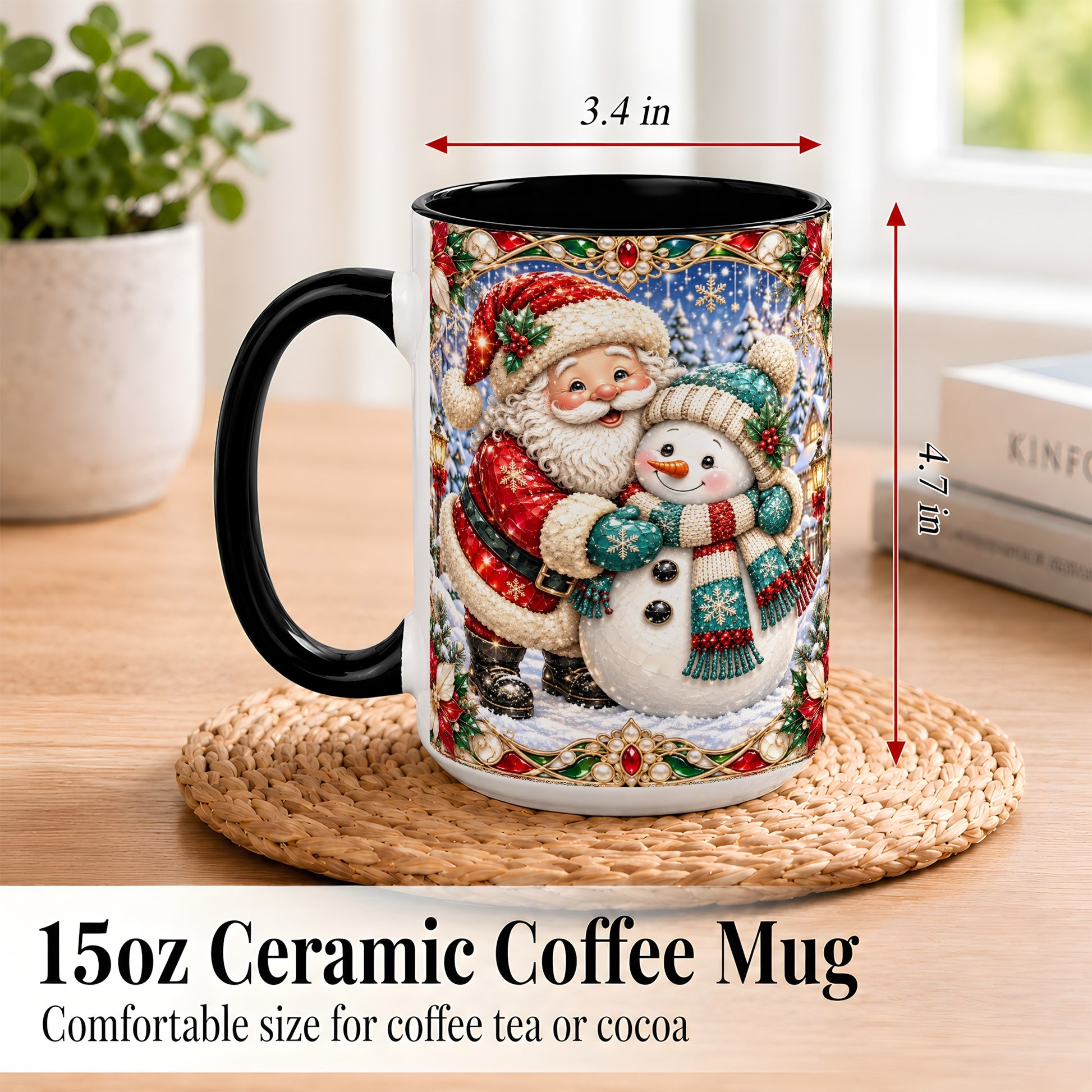 #pl[15oz|Black] Santa Snowman Coffee Mug, Christmas Village Mug, Ceramic Cup