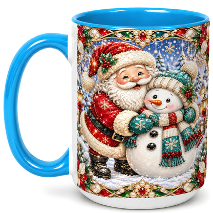 #pl[15oz|Blue] Santa Snowman Coffee Mug, Christmas Village Mug, Ceramic Cup