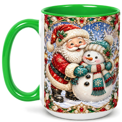 #pl[15oz|Green] Santa Snowman Coffee Mug, Christmas Village Mug, Ceramic Cup