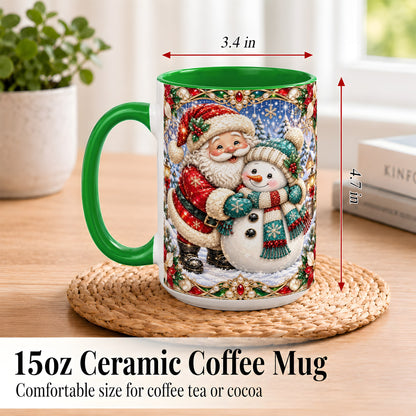 #pl[15oz|Green] Santa Snowman Coffee Mug, Christmas Village Mug, Ceramic Cup