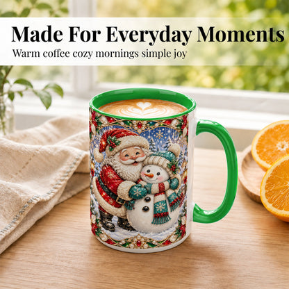 #pl[15oz|Green] Santa Snowman Coffee Mug, Christmas Village Mug, Ceramic Cup
