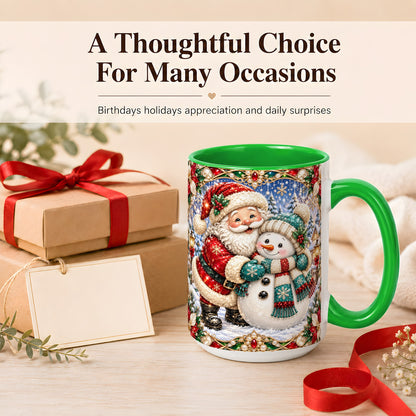 #pl[15oz|Green] Santa Snowman Coffee Mug, Christmas Village Mug, Ceramic Cup