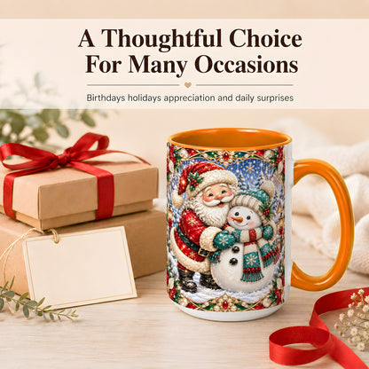 #pl[15oz|Orange] Santa Snowman Coffee Mug, Christmas Village Mug, Ceramic Cup